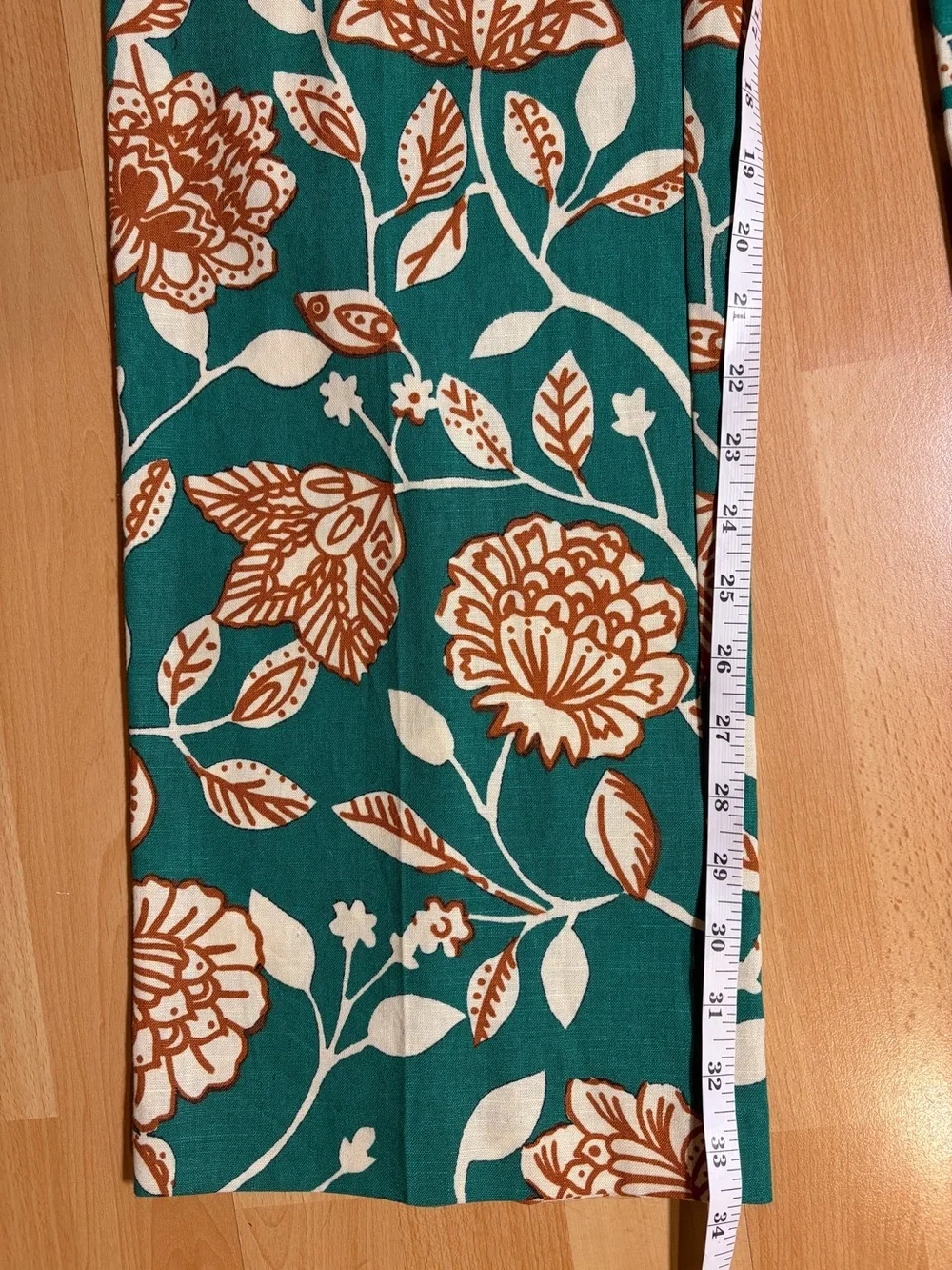 Sezane‎ Baptisto Teal Cream Floral Linen Cotton Wide Leg Pant 6
